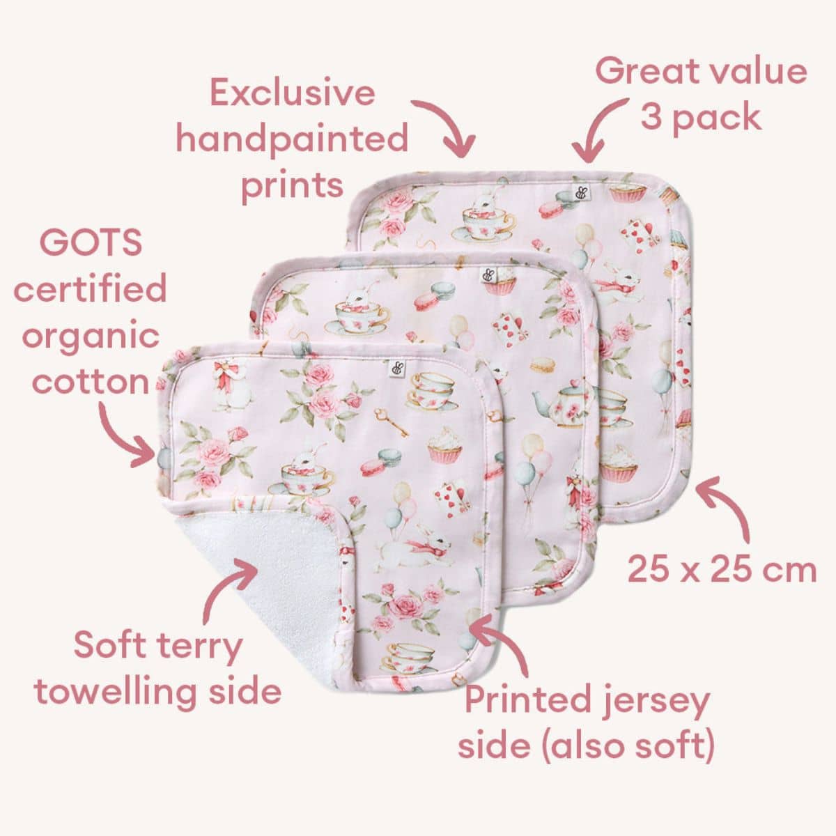 Snuggle Hunny Wash Cloths - Alice's Tea Party