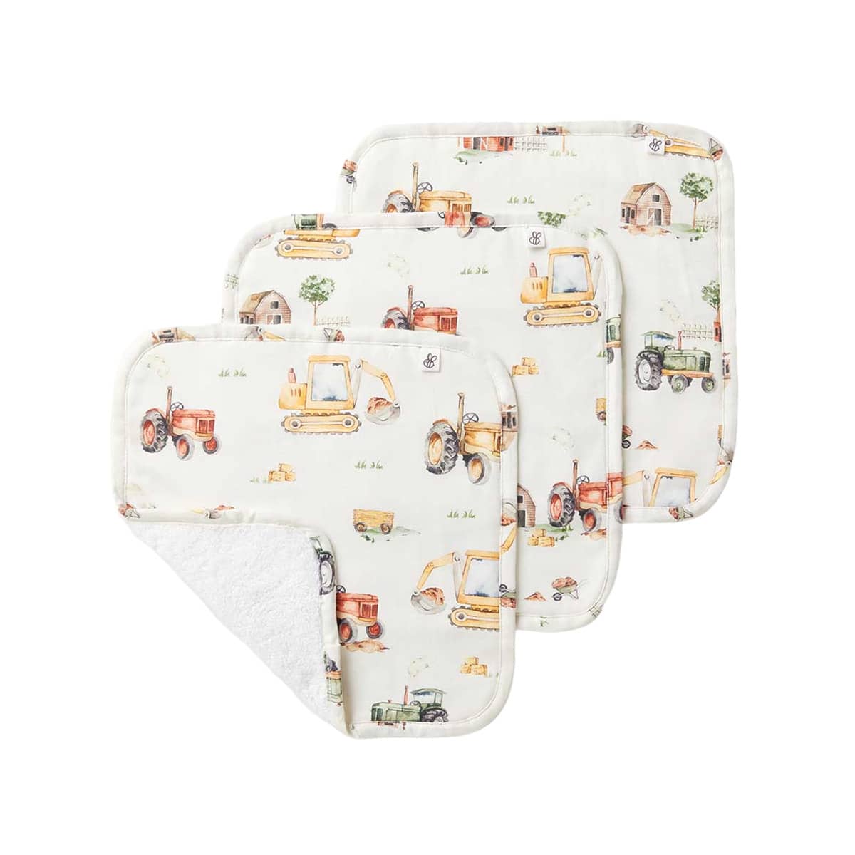 Snuggle Hunny Organic Wash Cloths - Diggers & Tractors