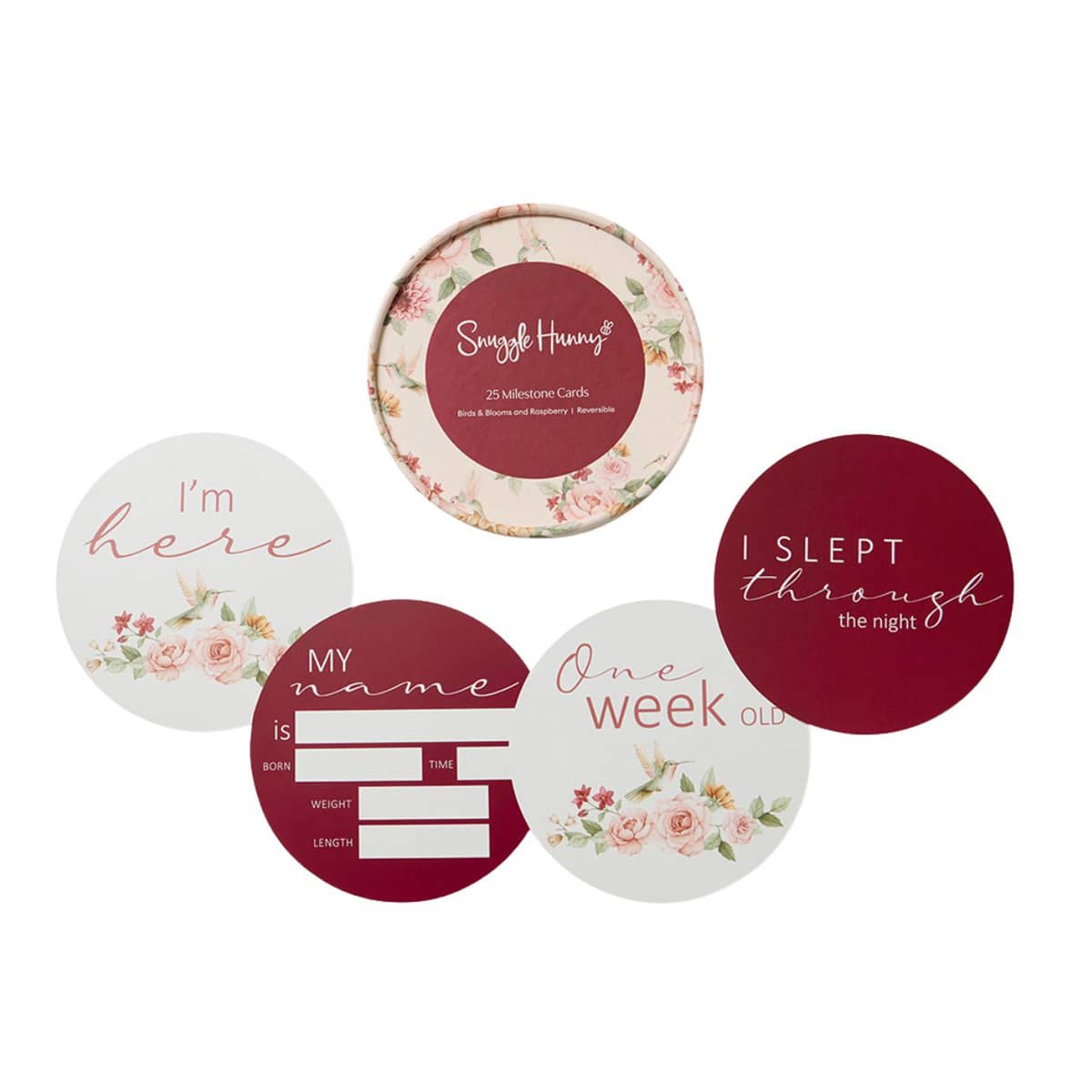 Snuggle Hunny Reversible Milestone Cards - Birds & Blooms and Raspberry