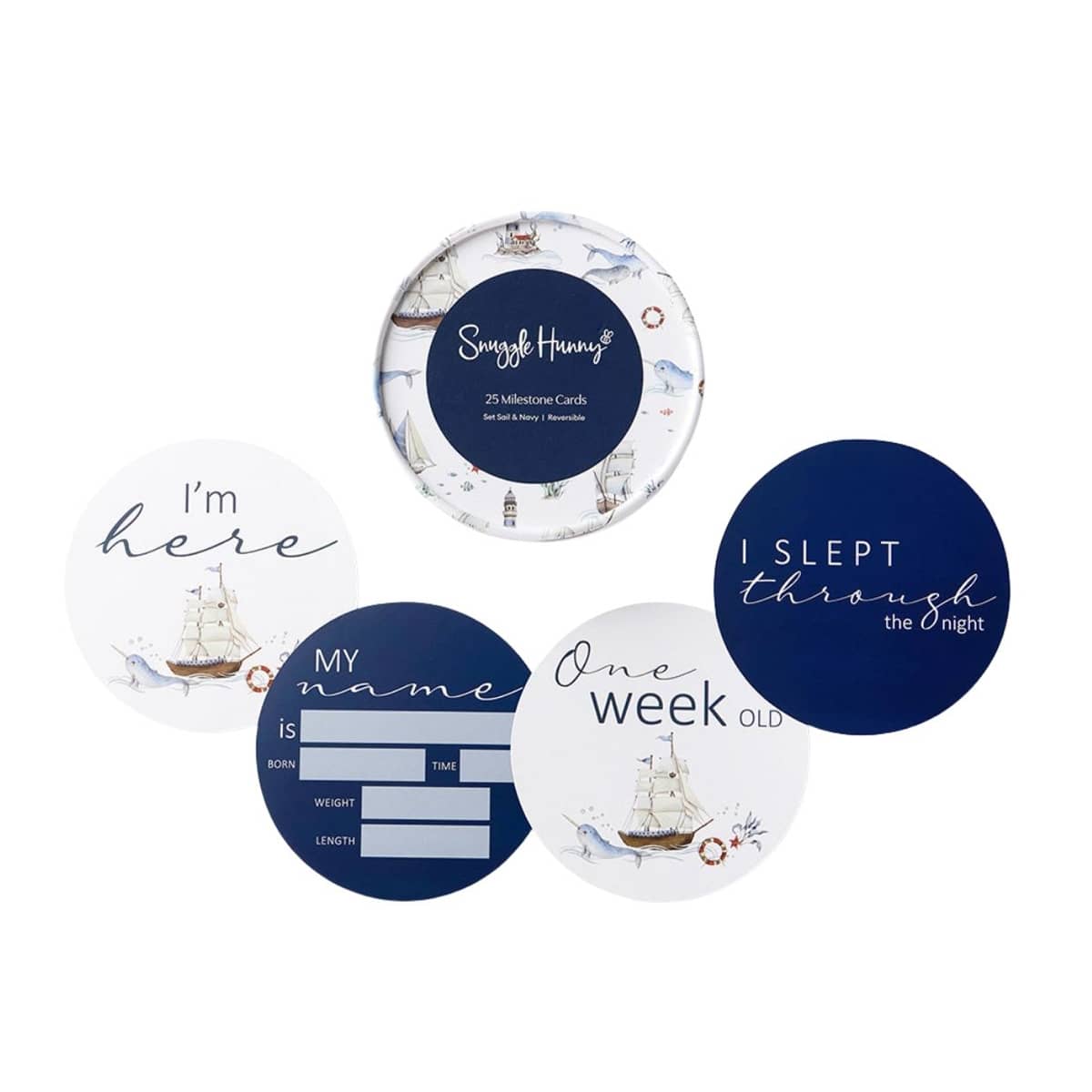 Snuggle Hunny Reversible Milestone Cards - Set Sail and Navy