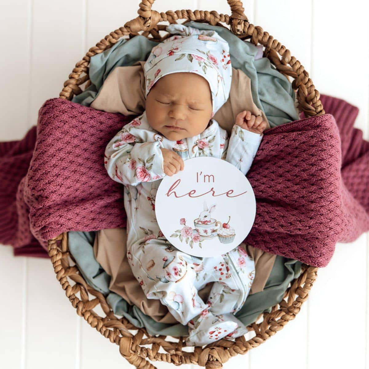 Snuggle Hunny Reversible Milestone Cards - Tea Party and Sage