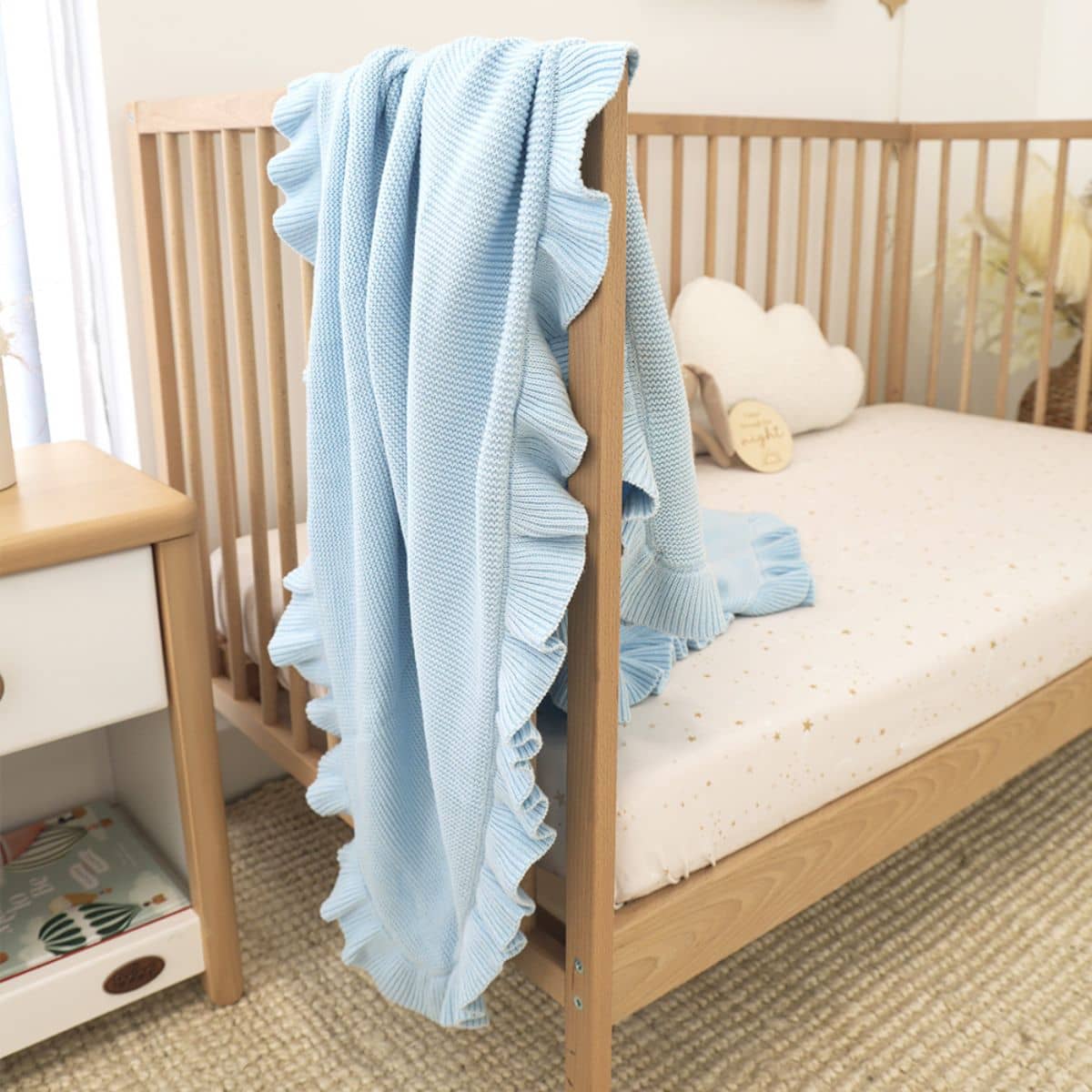 Snuggle Hunny Ruffle Knit Baby Blanket - Baby Blue