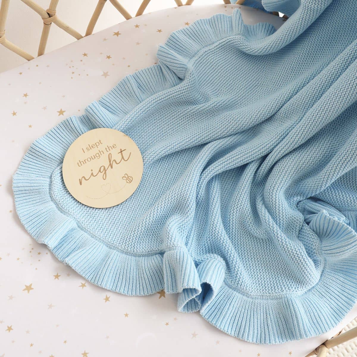 Snuggle Hunny Ruffle Knit Baby Blanket - Baby Blue