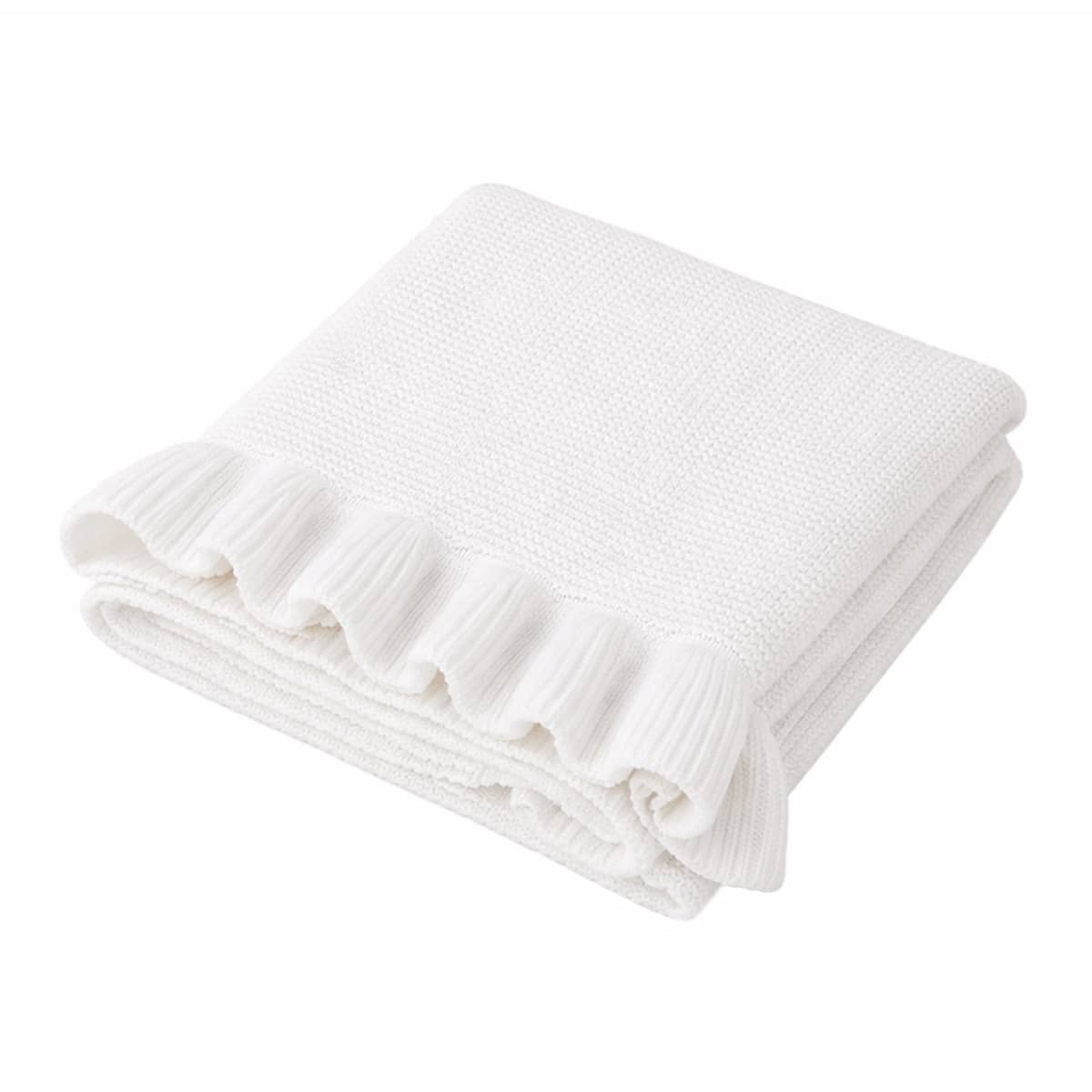 Snuggle Hunny Ruffle Knit Baby Blanket - White