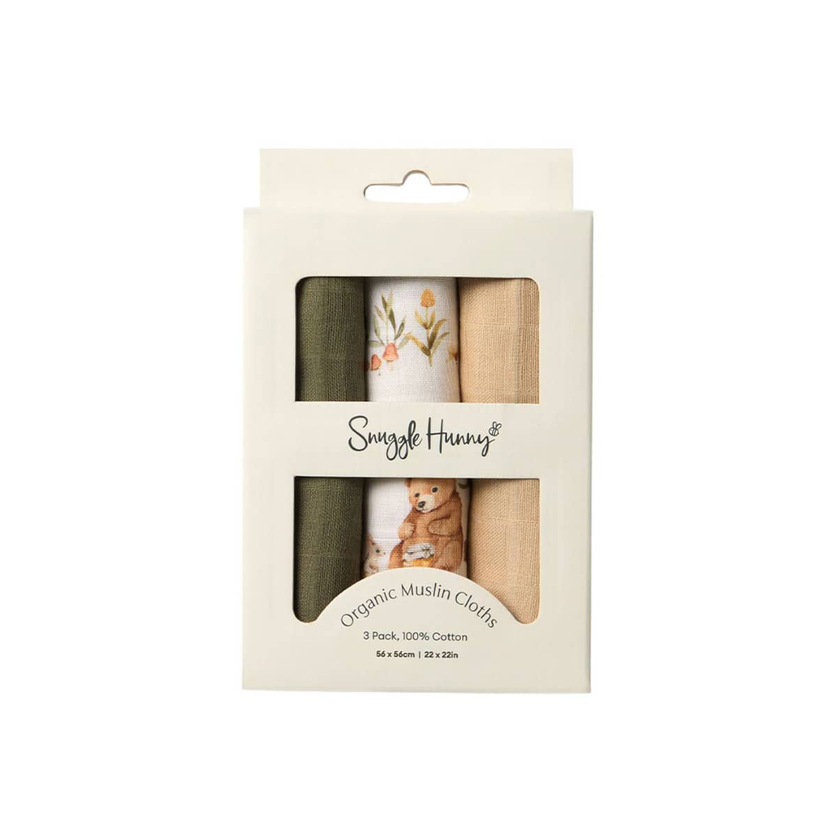 Snuggle Hunny Small Organic Muslin Cloths - Bears / Olive / Pebble