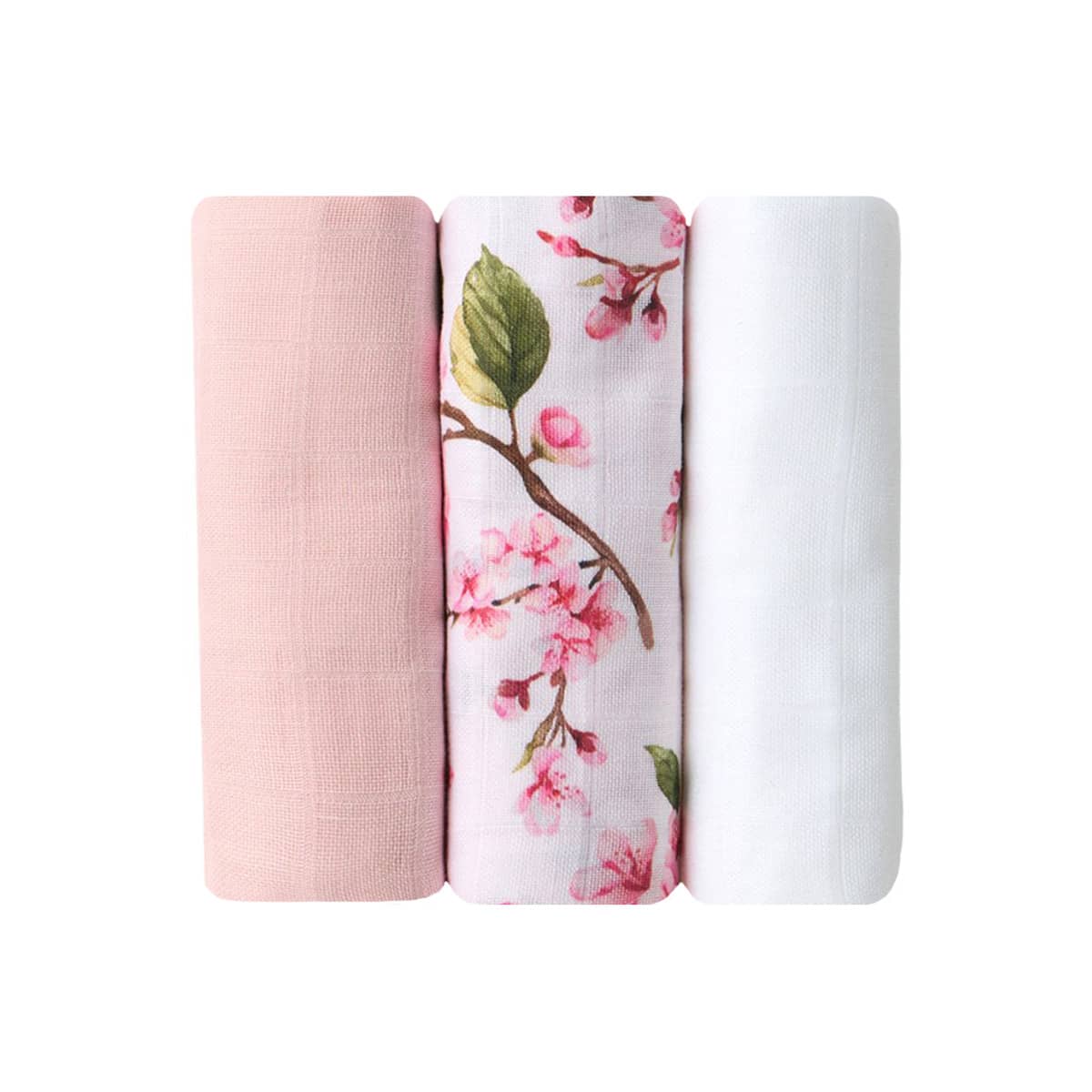 Snuggle Hunny Small Organic Muslin Cloths - Cherry Blossom / Milk / Fairytale