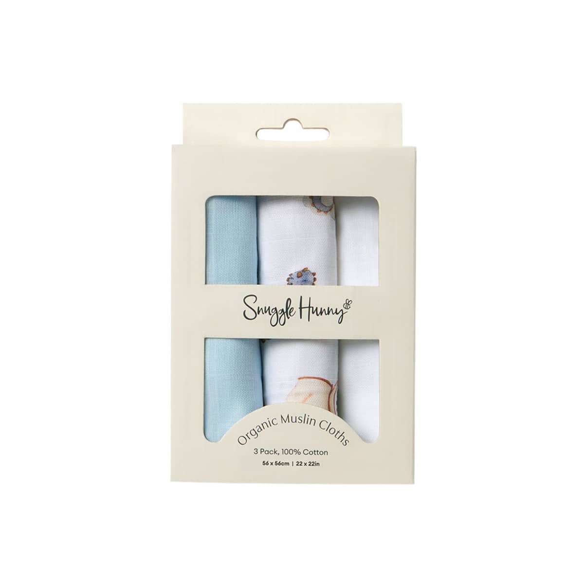 Snuggle Hunny Small Organic Muslin Cloths - Dragon / Milk / Baby Blue