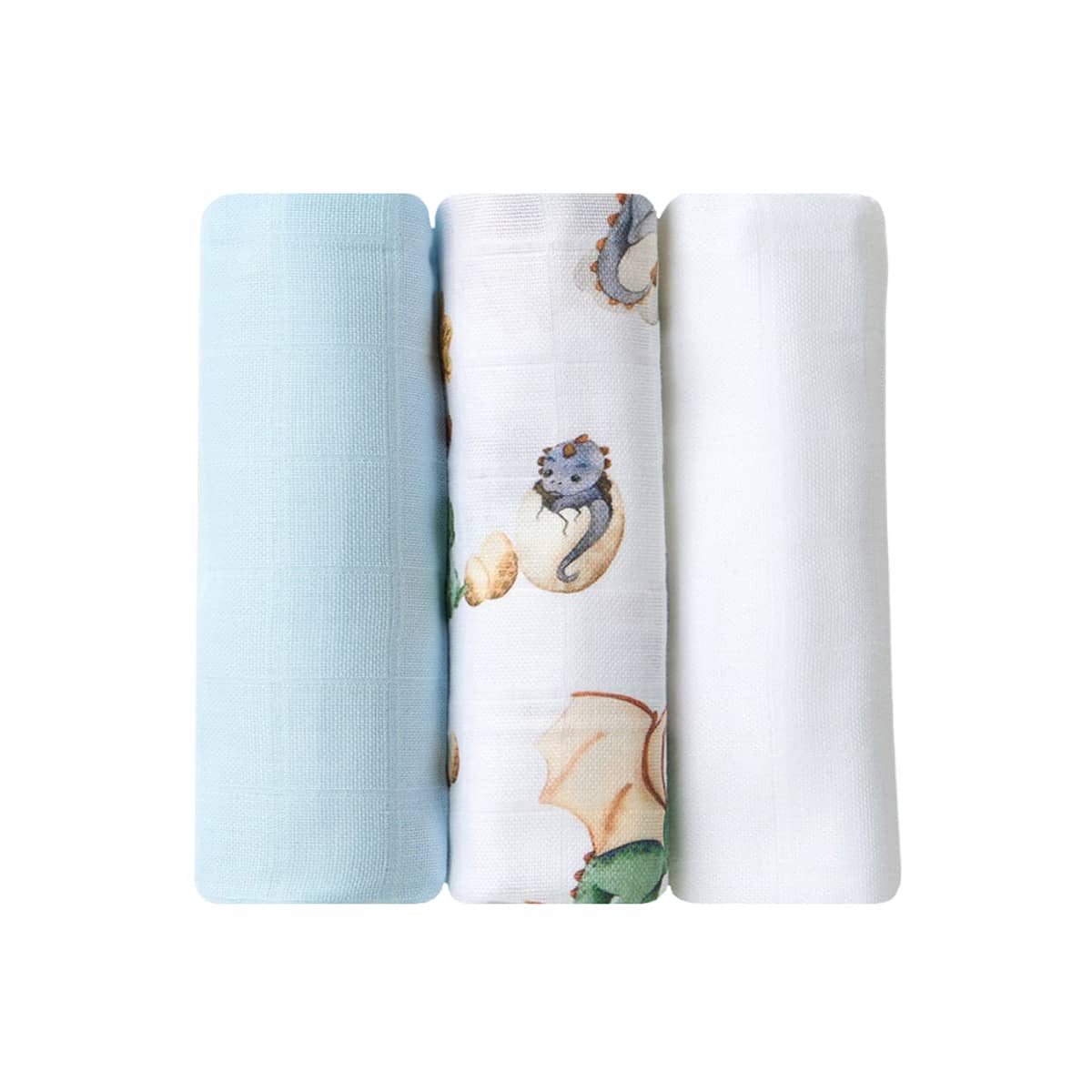 Snuggle Hunny Small Organic Muslin Cloths - Dragon / Milk / Baby Blue