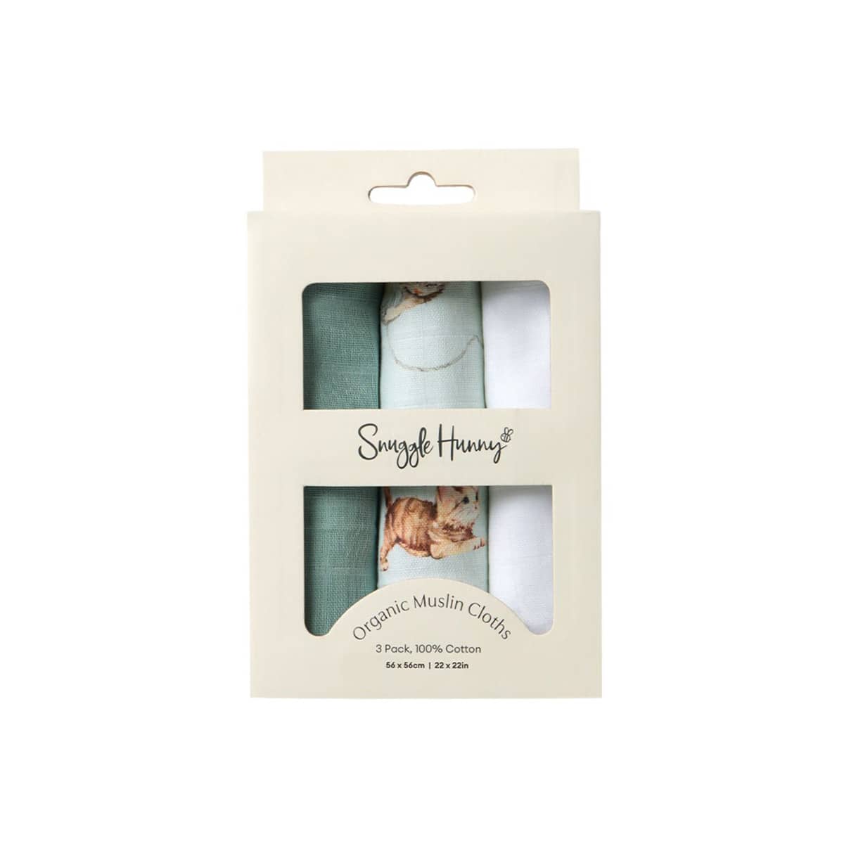 Snuggle Hunny Small Organic Muslin Cloths - Kittens / Sage / Milk