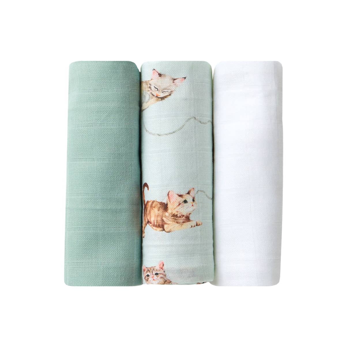 Snuggle Hunny Small Organic Muslin Cloths - Kittens / Sage / Milk