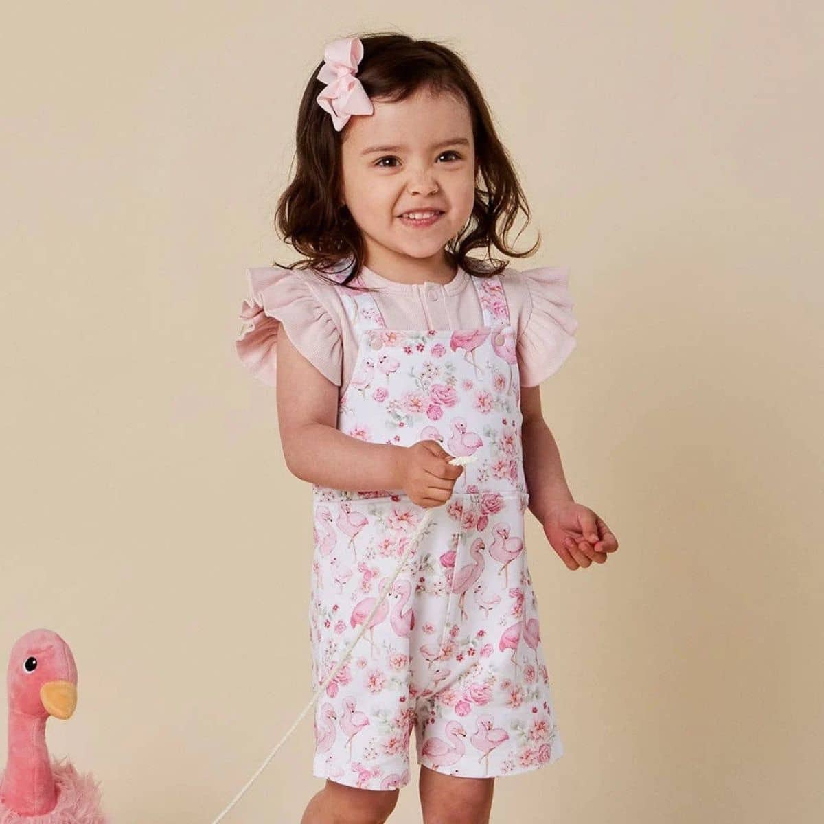 Snuggle Hunny Snuggle Overall Shorts - Flamingos