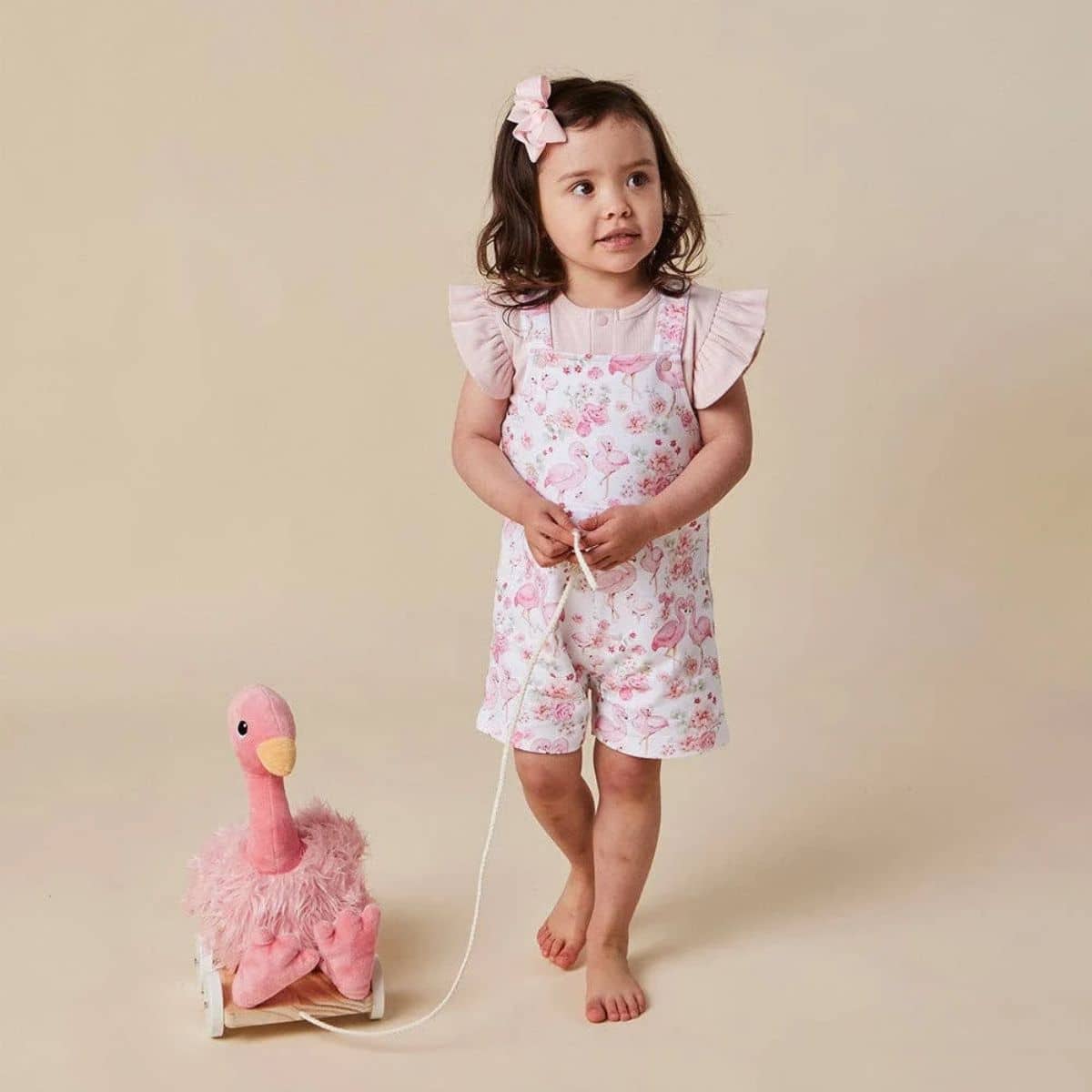 Snuggle Hunny Snuggle Overall Shorts - Flamingos
