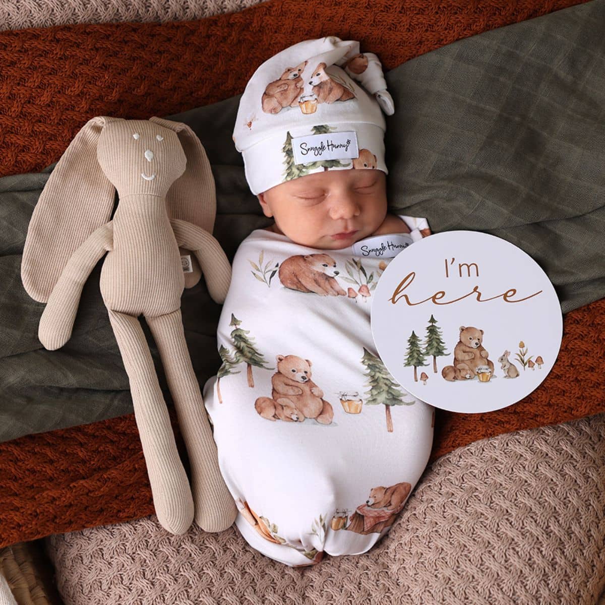 Snuggle Hunny Snuggle Swaddle Sack with Matching Headwear - Bears