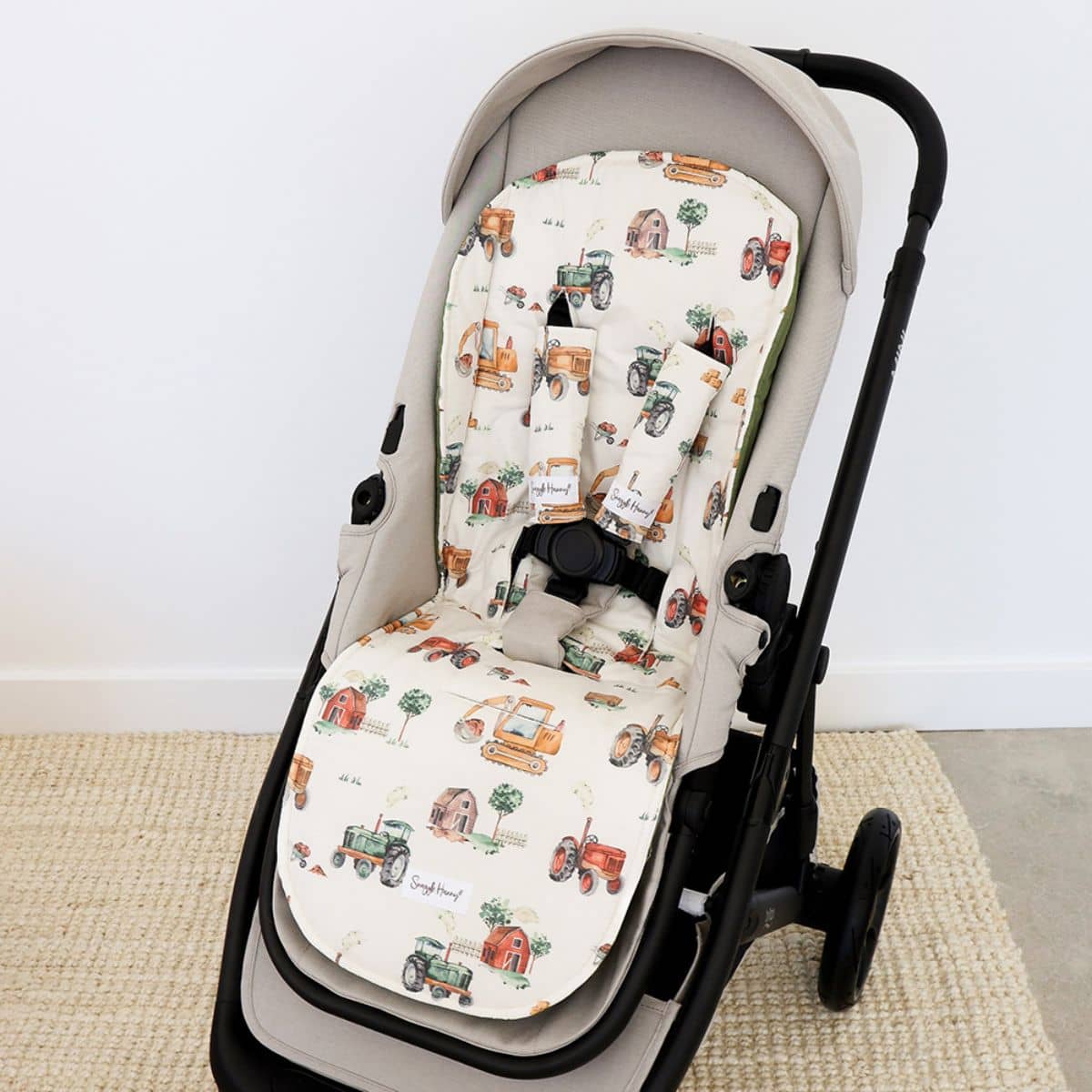 Snuggle Hunny Universal Reversible Pram Strap Covers - Diggers & Tractors