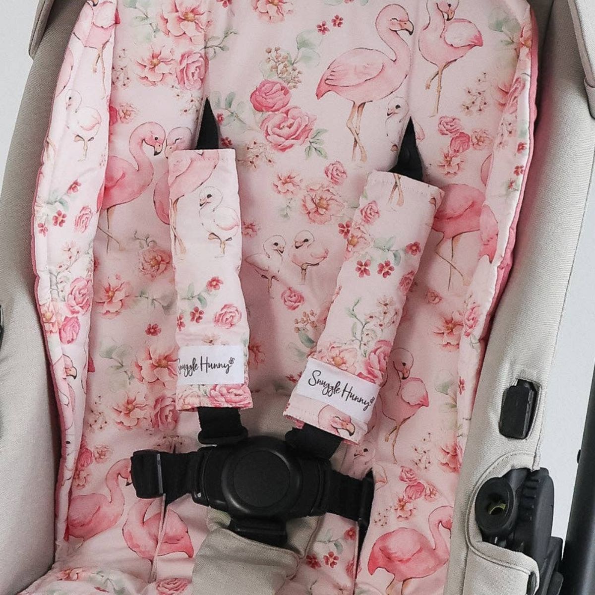 Snuggle Hunny Universal Reversible Pram Strap Covers - Flamingos