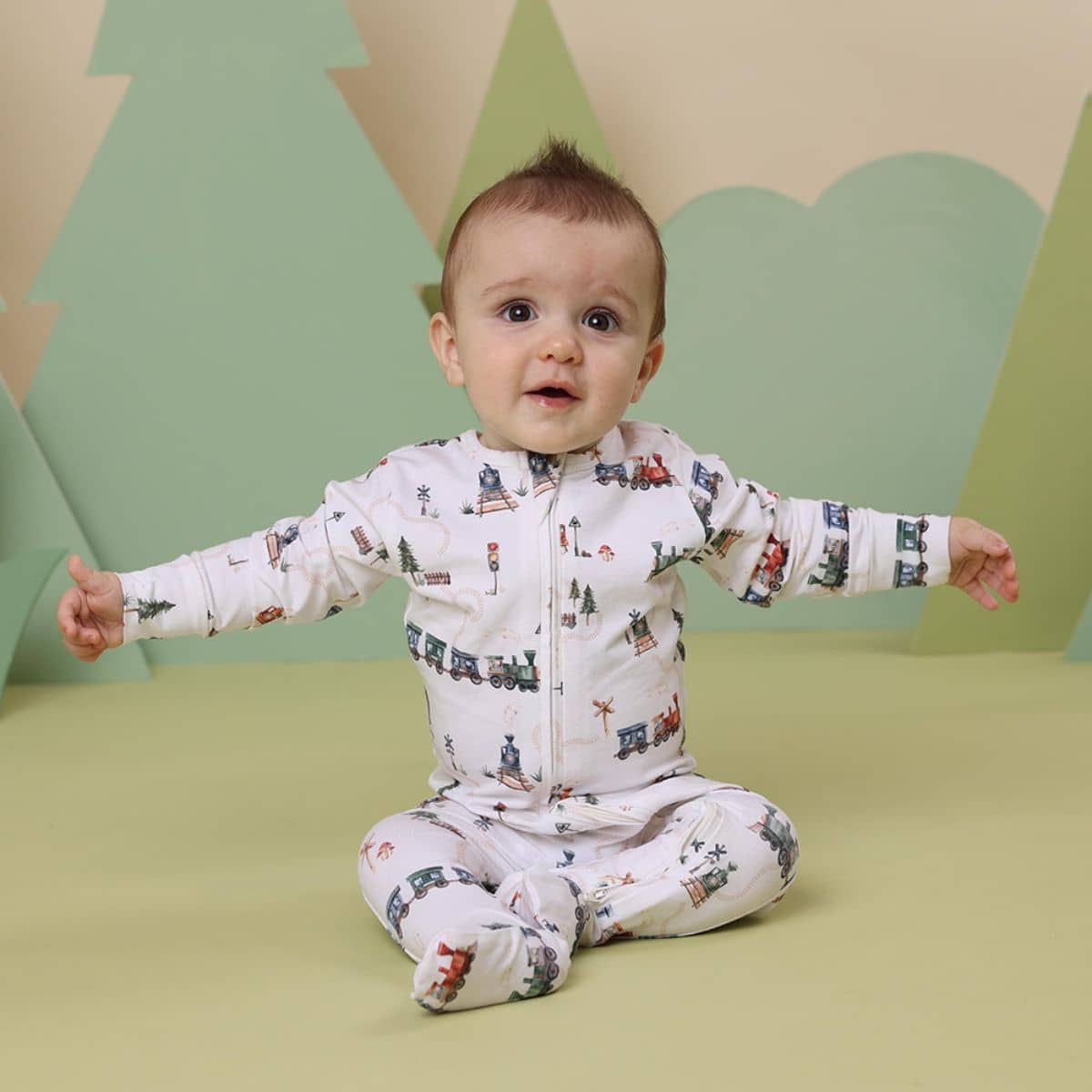 Snuggle Hunny Zip Footie - Trains