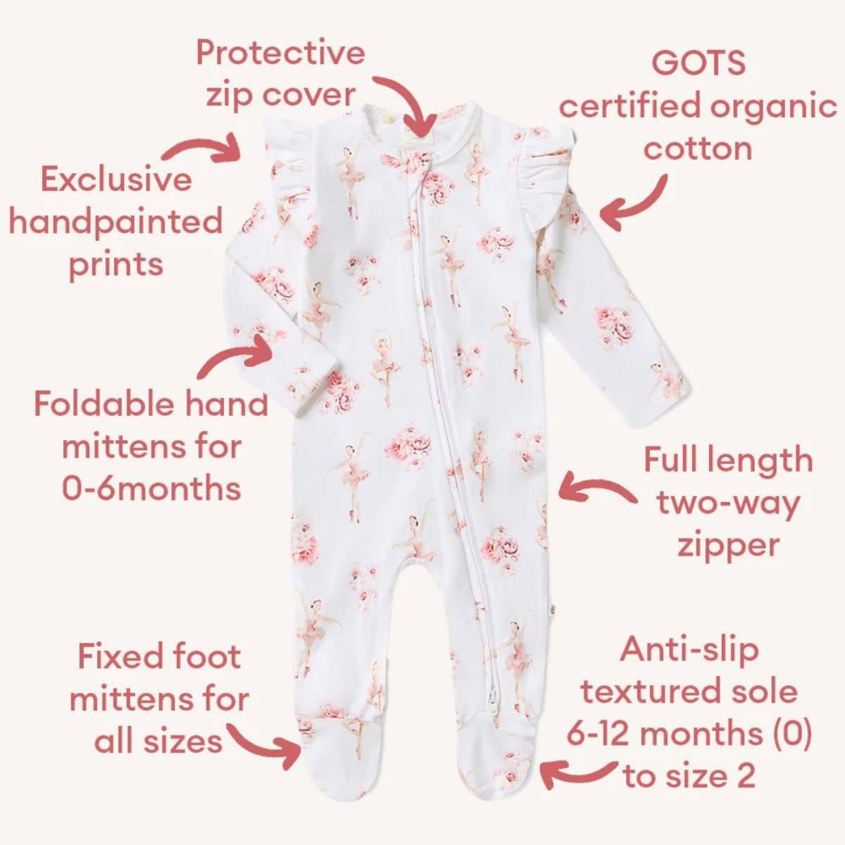 Snuggle Hunny Zip Footie with Frill - Ballerina