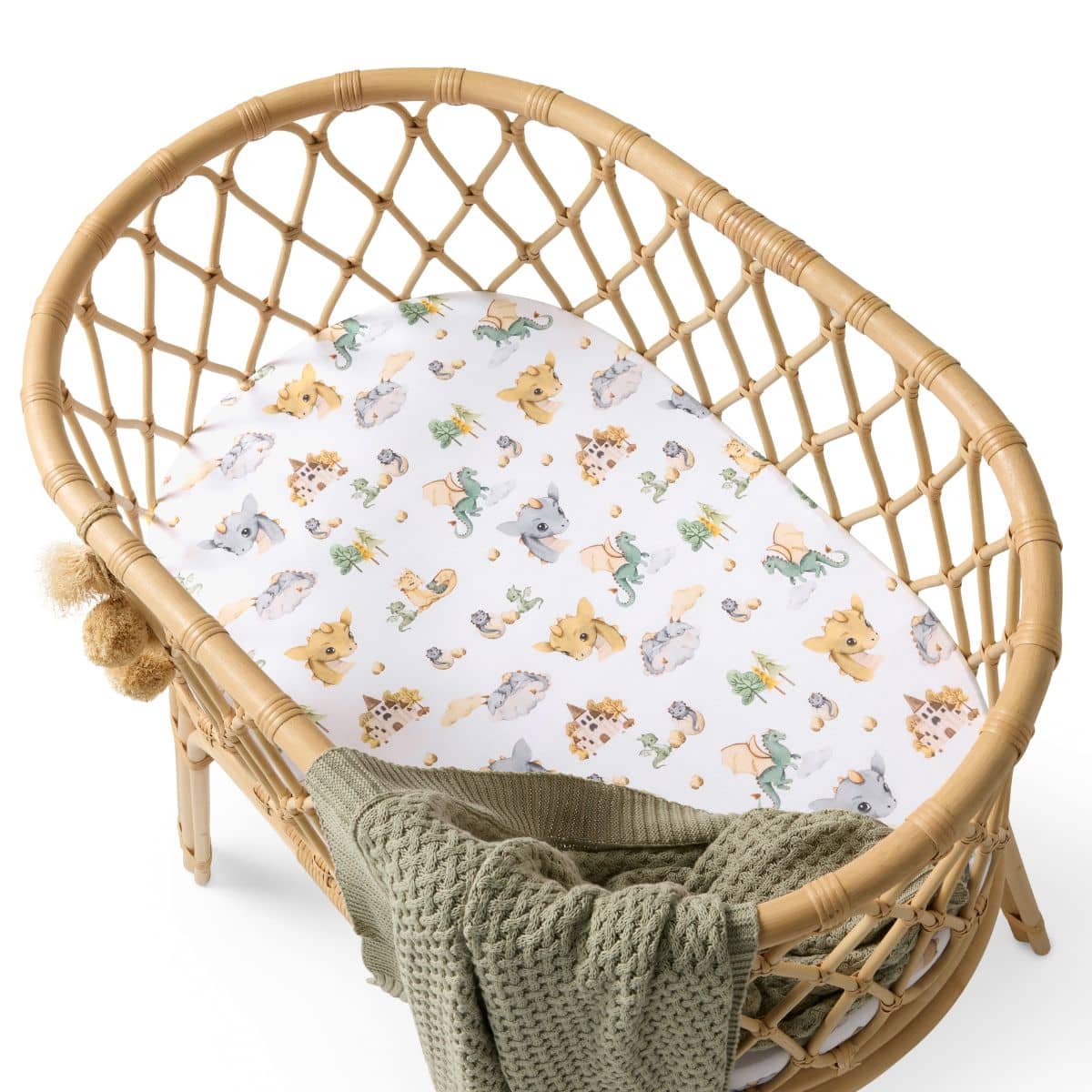 Snuggle Hunny Fitted Bassinet Sheet and Change Pad Cover - Dragon Organic