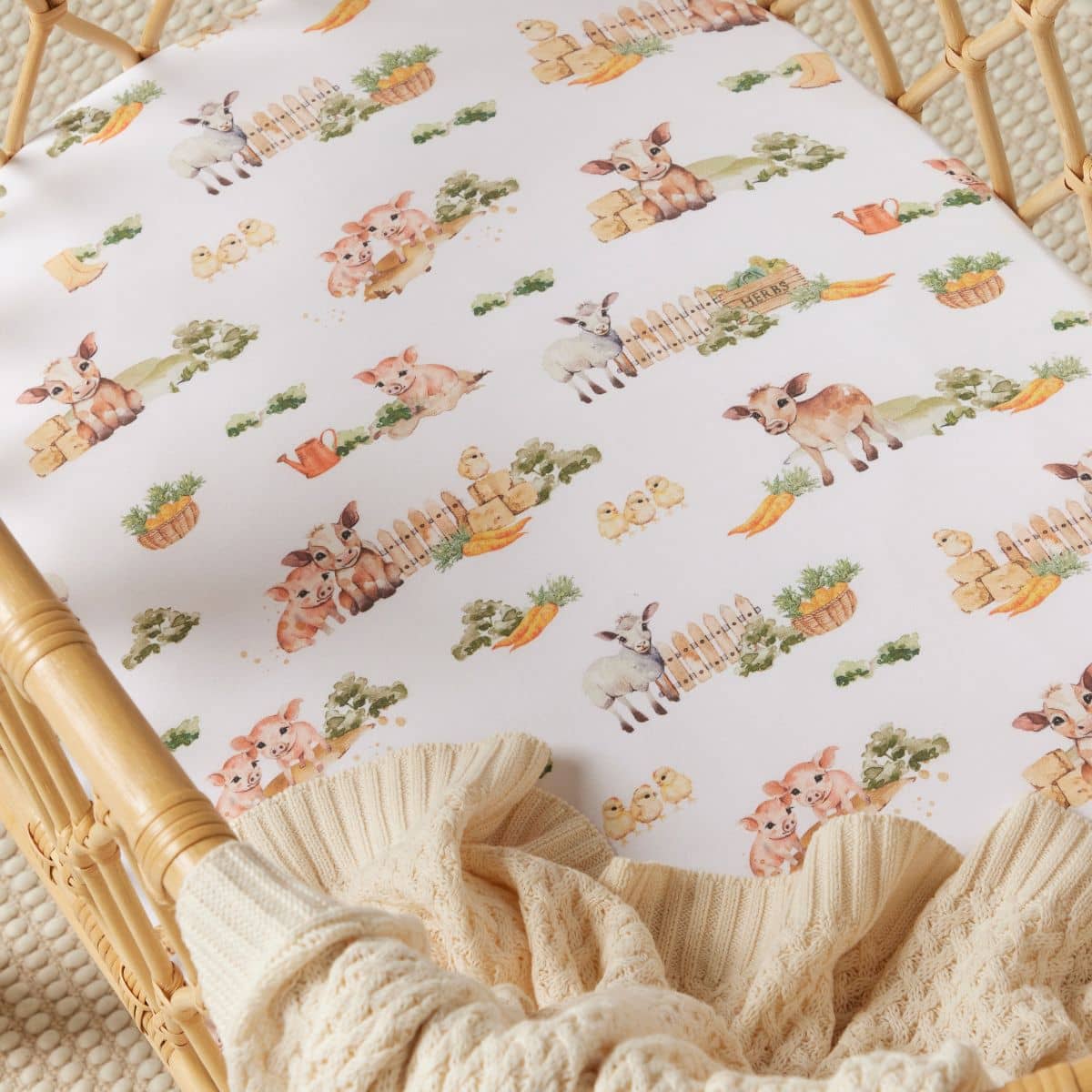 Snuggle Hunny Fitted Bassinet Sheet and Change Pad Cover - Farm Organic