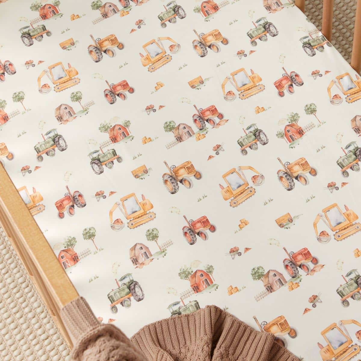 Snuggle Hunny Fitted Cot Sheet - Diggers & Tractors