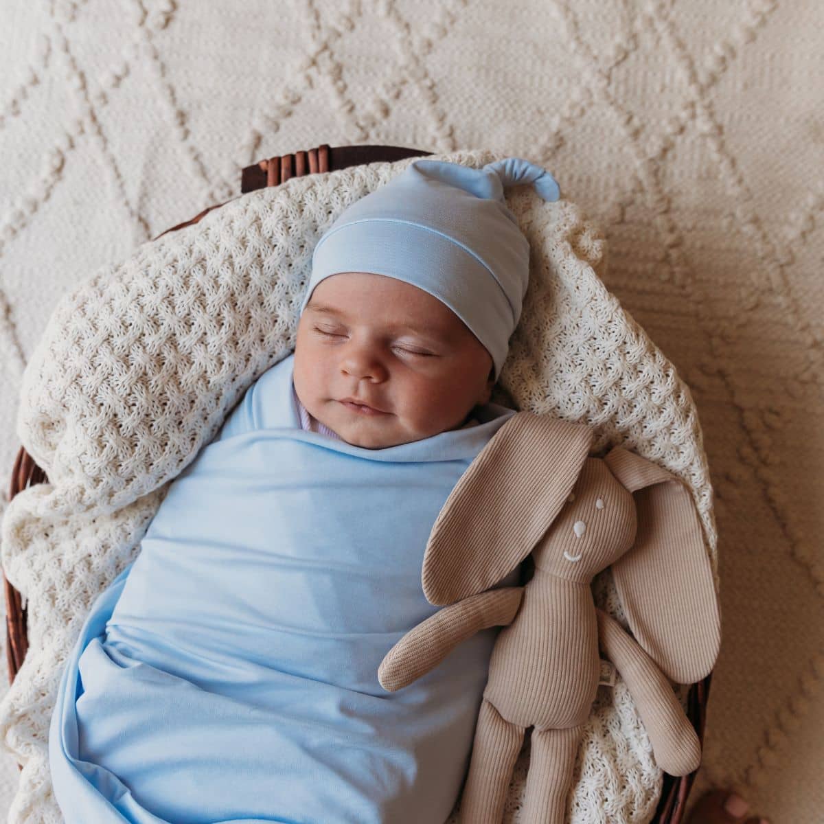 Snuggle Hunny Jersey Wrap with Matching Headwear - Baby Blue Organic
