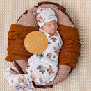 Snuggle Hunny Jersey Wrap with Matching Headwear - Diggers & Tractors Organic