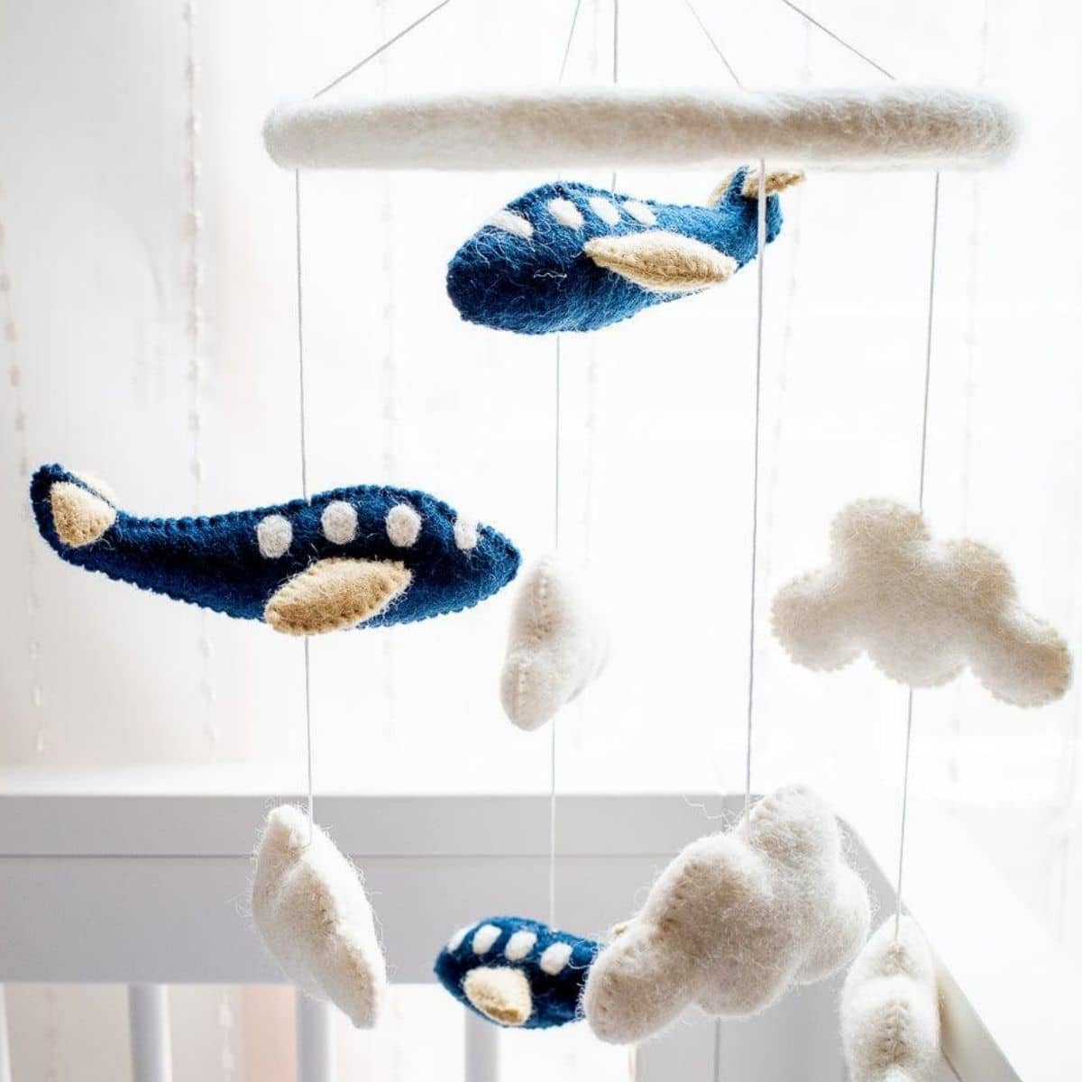 Tara Treasures Nursery Cot Mobile - Navy Blue Airplanes