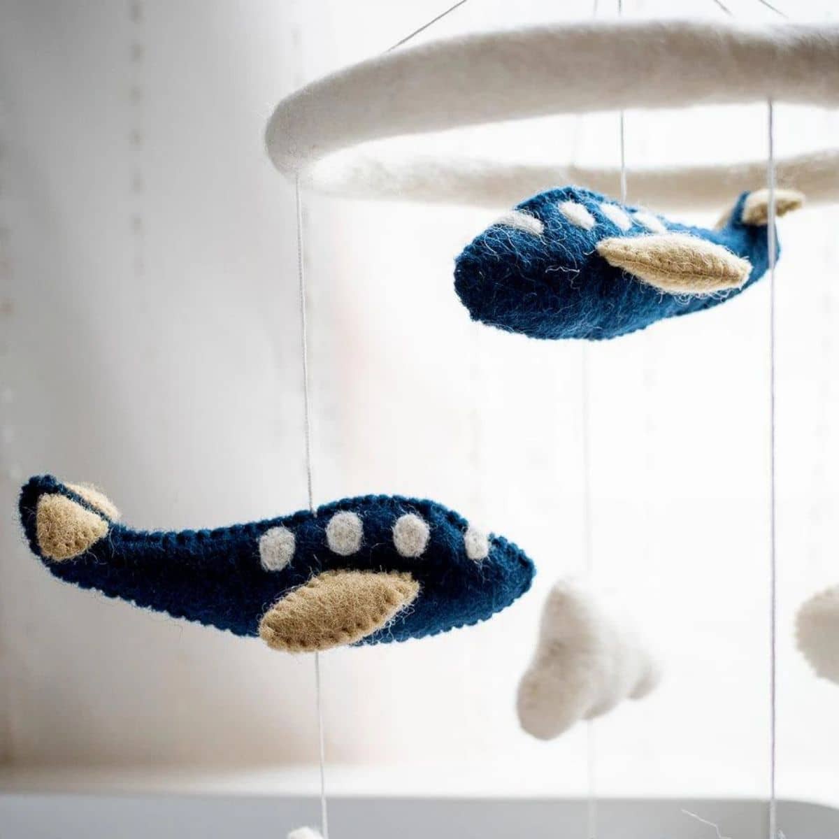 Tara Treasures Nursery Cot Mobile - Navy Blue Airplanes