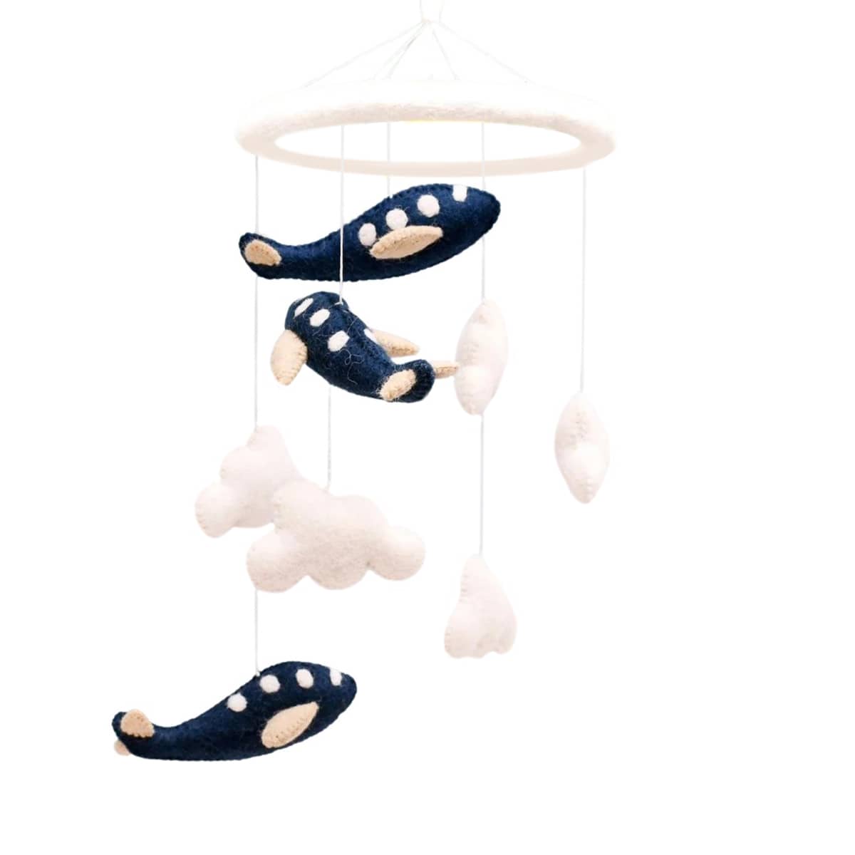 Tara Treasures Nursery Cot Mobile - Navy Blue Airplanes