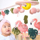 Tara Treasures Nursery Cot Mobile - Pink Flamingo Tiki