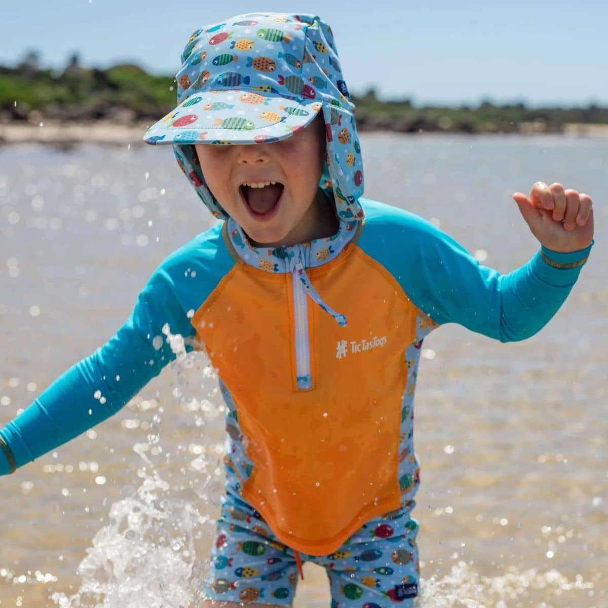 TicTasTogs Legionnaire Sun and Swim Cap - Fish Frenzy