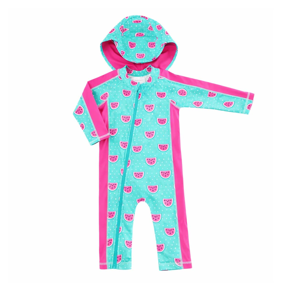 TicTasTogs Full Length Zip Sunsuit + Hat Set - Dotty Watermelon