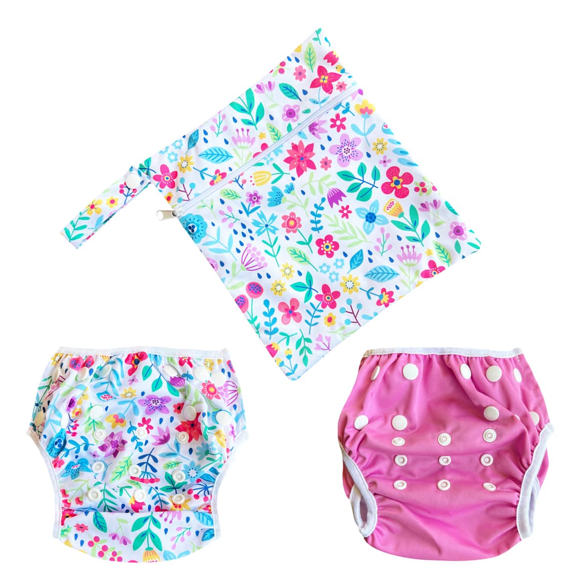 TicTasTogs Reusable Swim Nappy Set - Twin Pack + Wetbag - Ditsy Daisy