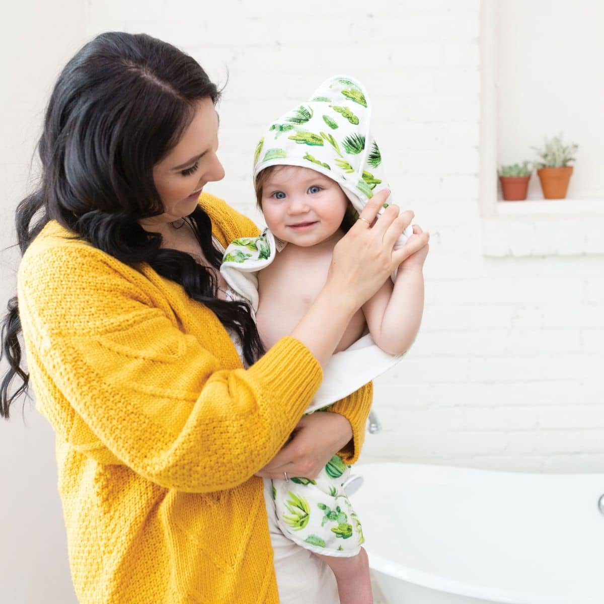 Tiny Twinkle Kaffle Hooded Towel + Washcloth Set - Cacti