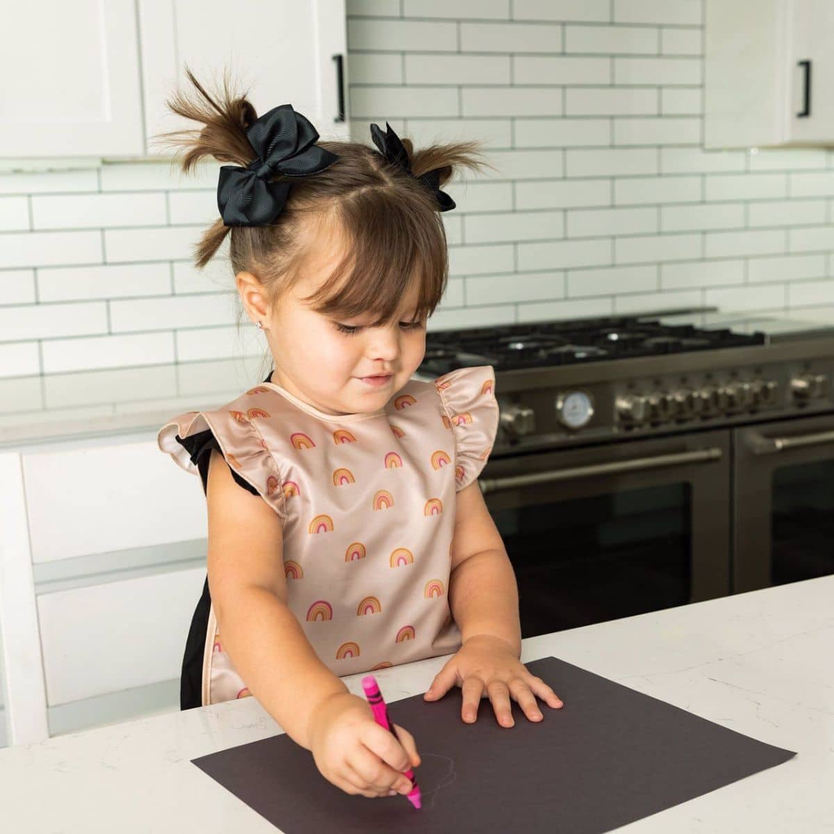 Tiny Twinkle Mess-Proof Apron Bib - Boho Rainbow