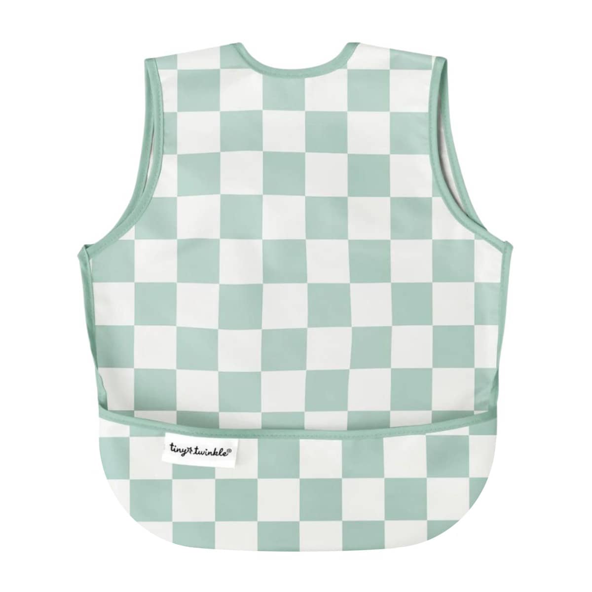 Tiny Twinkle Mess-Proof Apron Bib - Sage Checkers