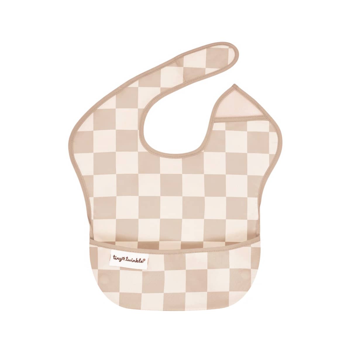 Tiny Twinkle Mess-Proof Easy Bib - Beige Checkers
