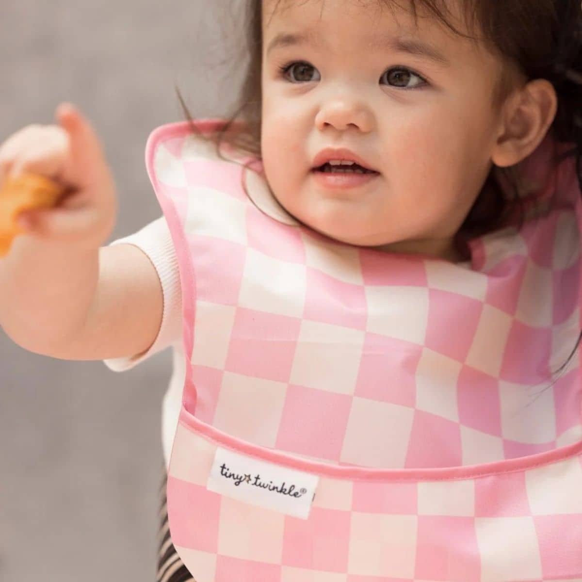 Tiny Twinkle Mess-Proof Easy Bib - Set of 3 - Pink + Beige Checkers