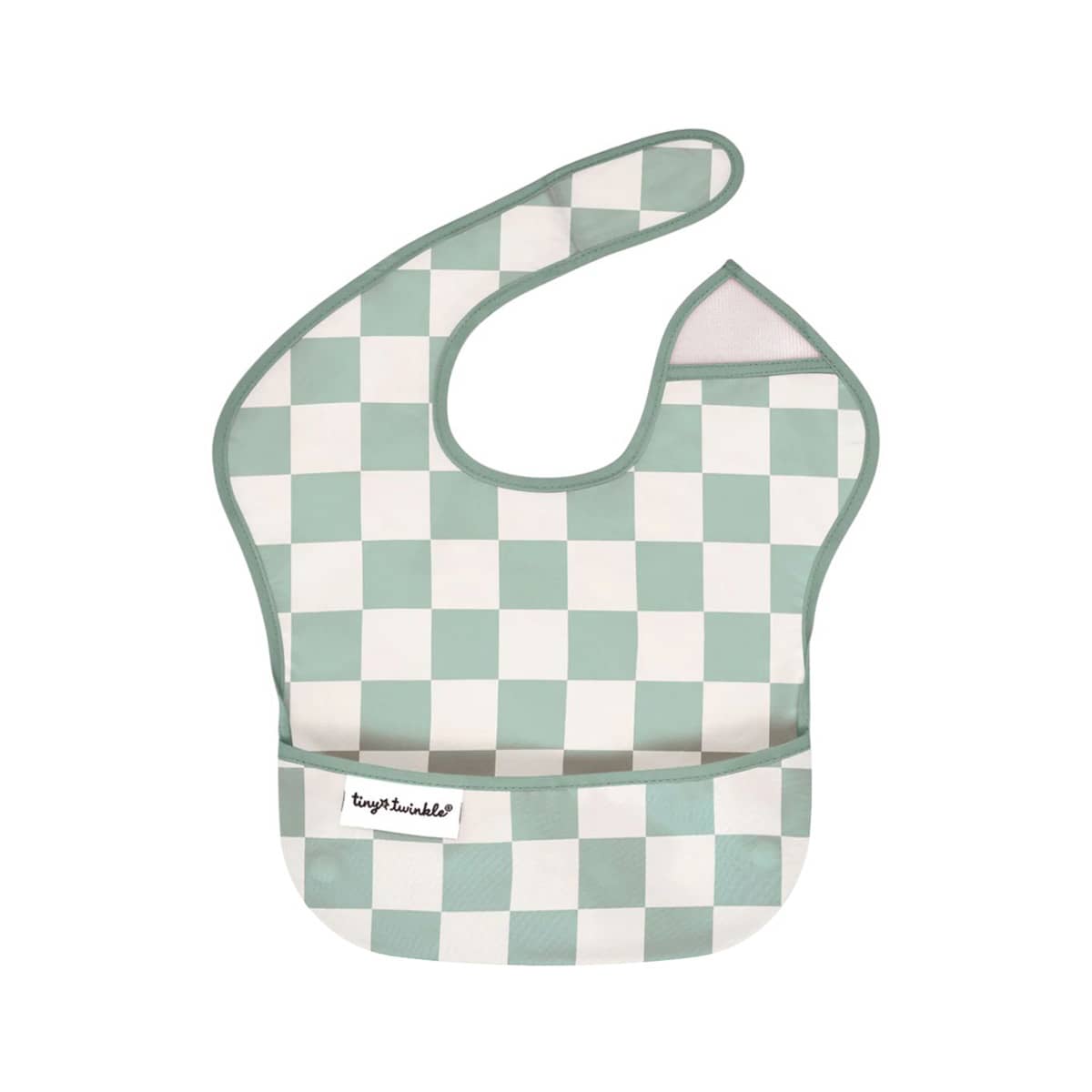 Tiny Twinkle Mess-Proof Easy Bib - Sage Checkers