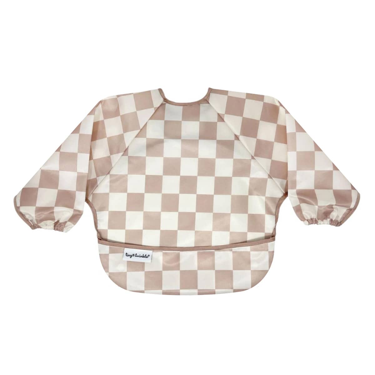 Tiny Twinkle Mess-Proof Full Sleeve Bib - Beige Checkers