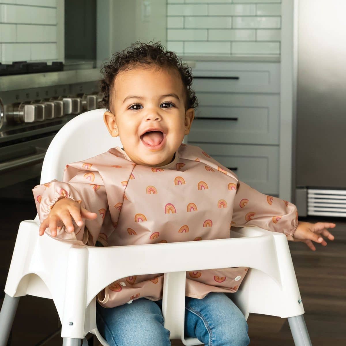 Tiny Twinkle Mess-Proof Full Sleeve Bib - Boho Rainbow