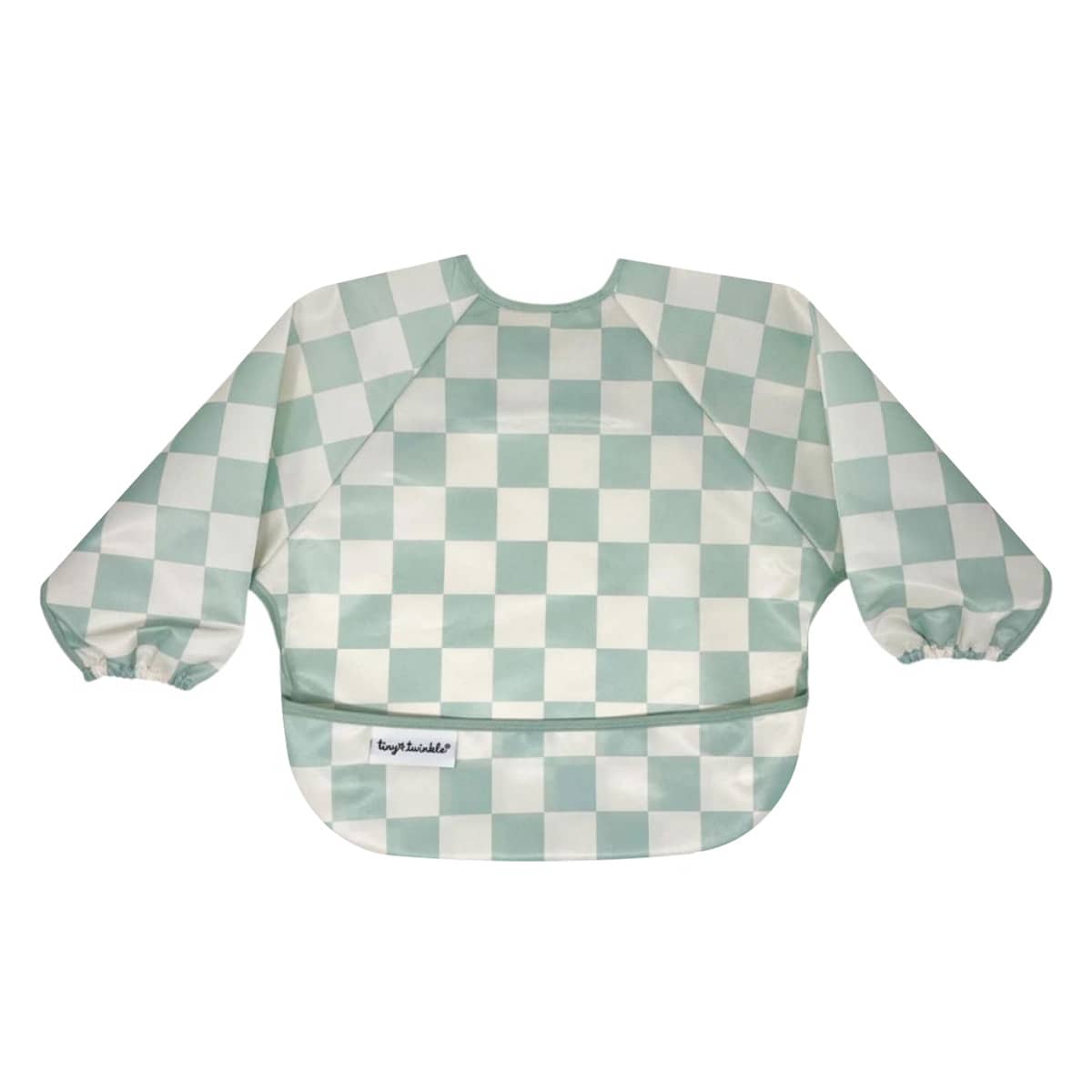 Tiny Twinkle Mess-Proof Full Sleeve Bib - Sage Checkers