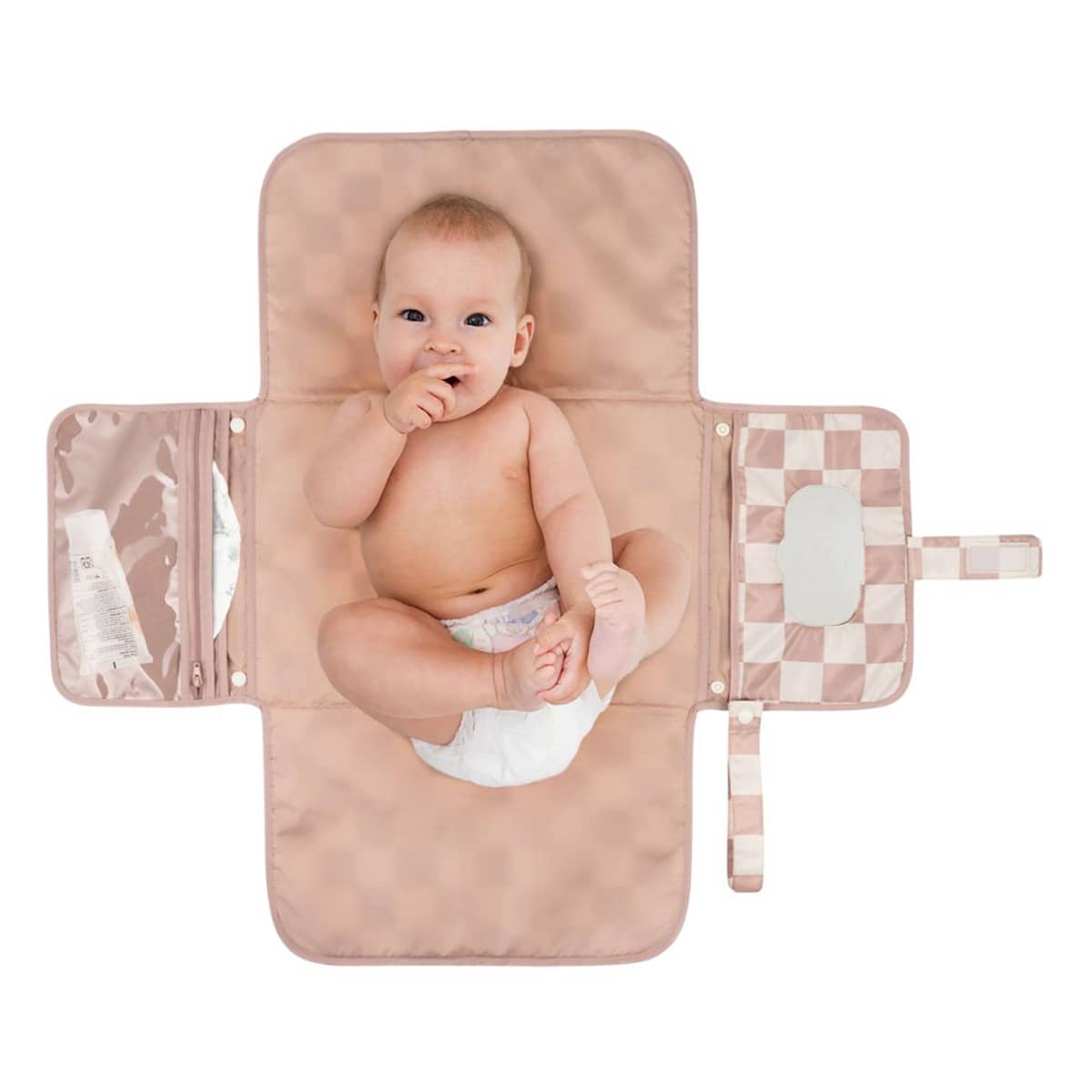 Tiny Twinkle Mess-Proof Portable Nappy Changing Pad - Beige Checkers