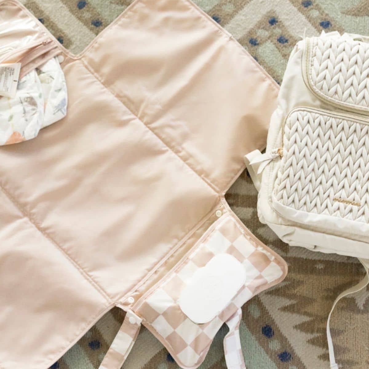 Tiny Twinkle Mess-Proof Portable Nappy Changing Pad - Beige Checkers