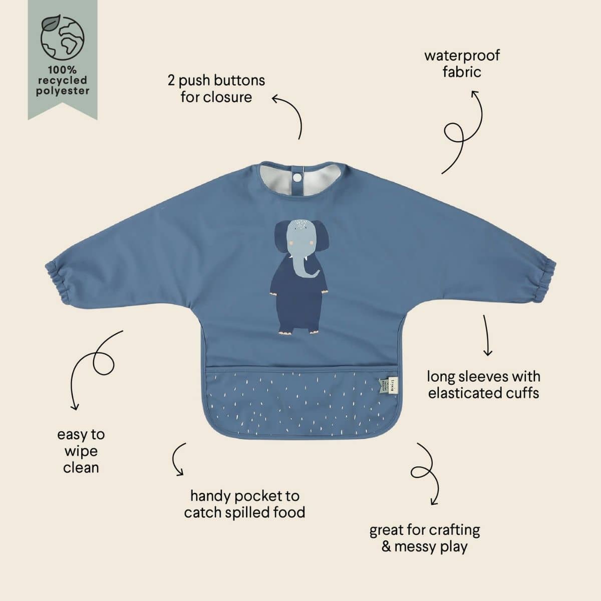 Trixie Waterproof Long Sleeve Bib - Mrs. Elephant