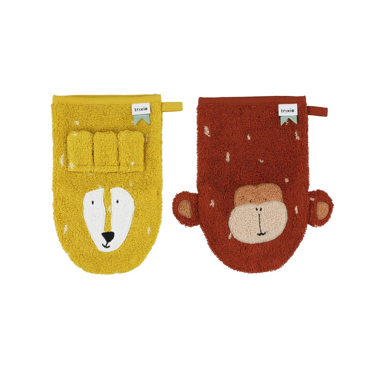 Trixie Organic Washcloths 2 Pack - Mr. Lion / Mr. Monkey