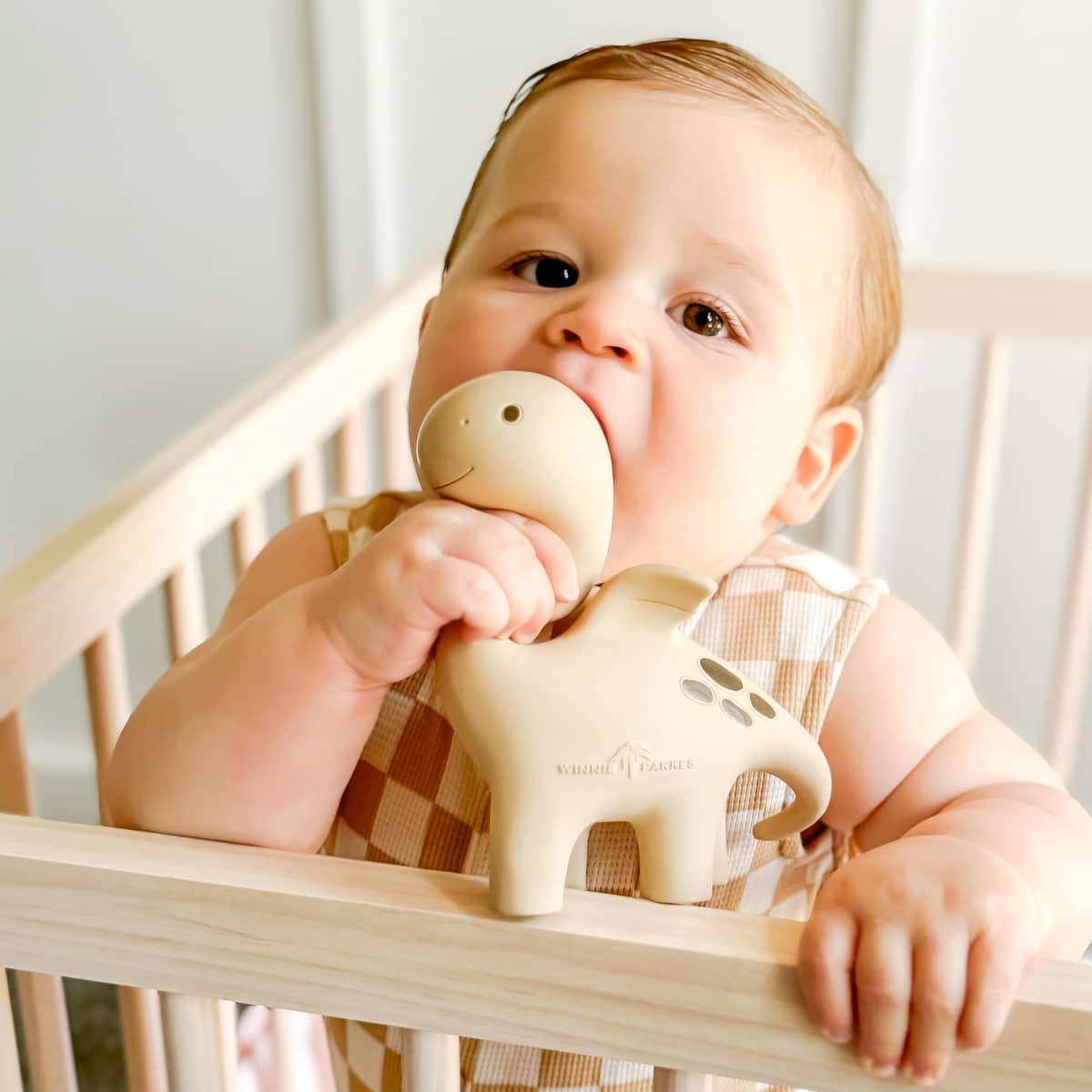 Winnie Parkes Natural Rubber Teether - Diplo the Dino-Dragon - Natural Brown