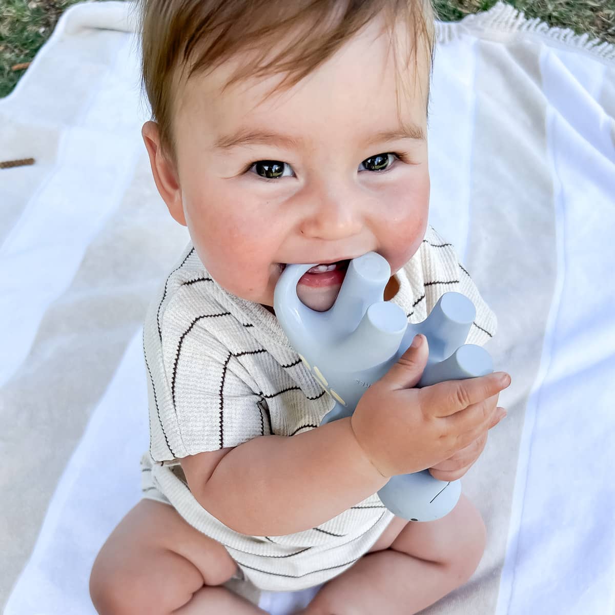 Winnie Parkes Natural Rubber Teether - Diplo the Dino-Dragon - Powder Blue