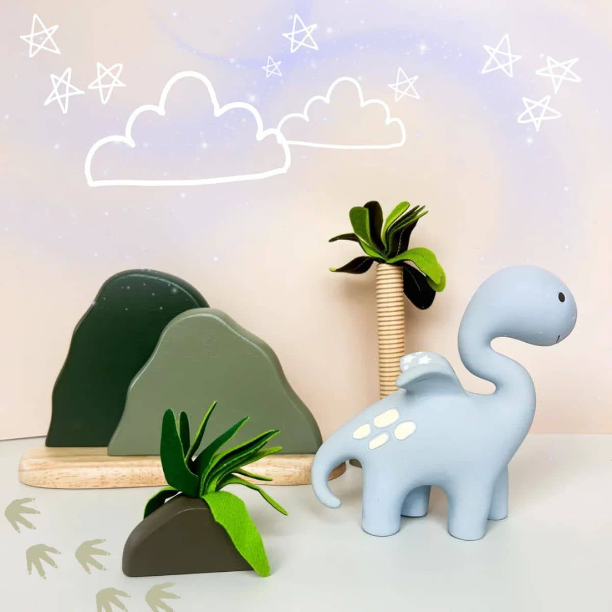 Winnie Parkes Natural Rubber Teether - Diplo the Dino-Dragon - Powder Blue