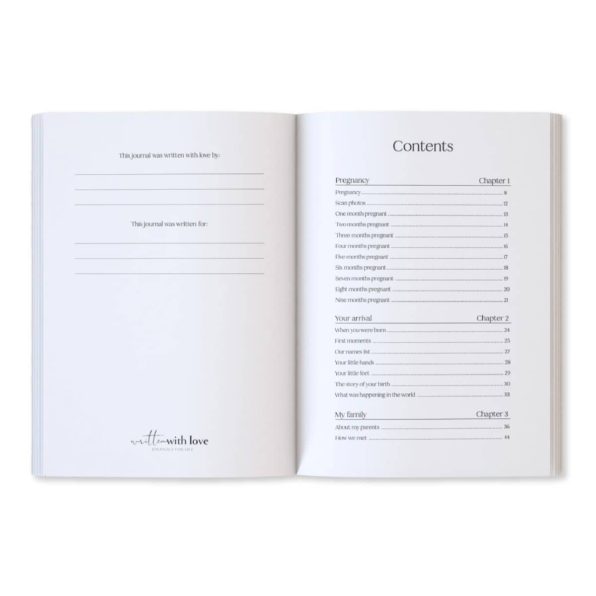 Written With Love Baby Memory Book with Keepsake Box - Contents